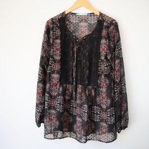 Maurices Floral Long Sleeves Sheer Top